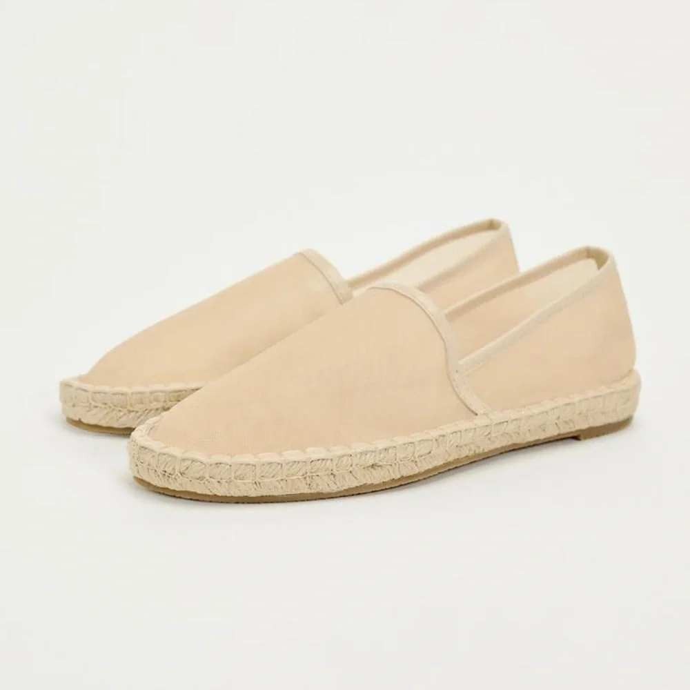 NEW Zara Womens Mesh Espadrille Flats Beige Nude Jute Slip On Shoes Size 39